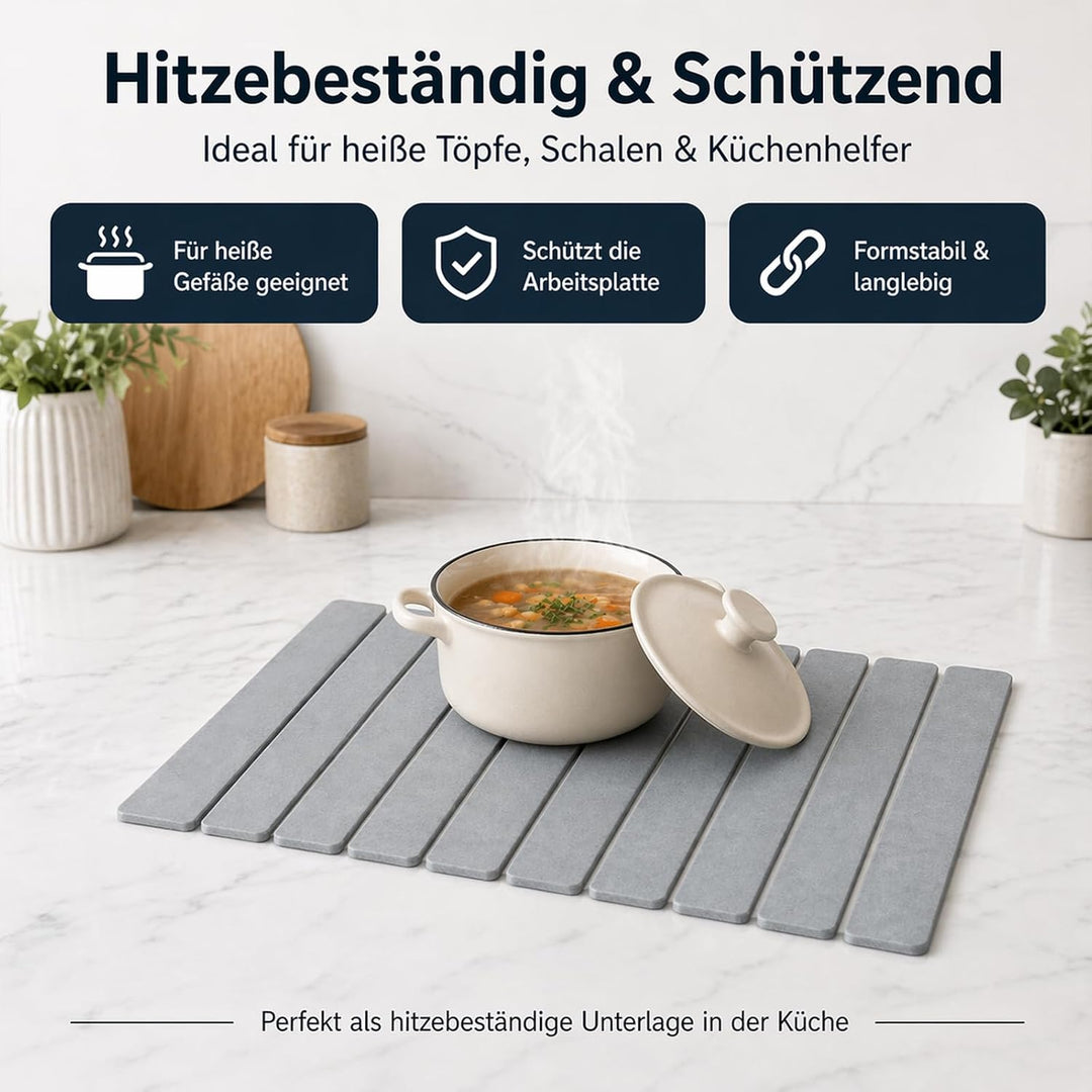 Diatomit Abtropfmatte 60 x 39 cm - faltbare Kieselgur Abtropfmatte Geschirr rutschfest und schnelltr