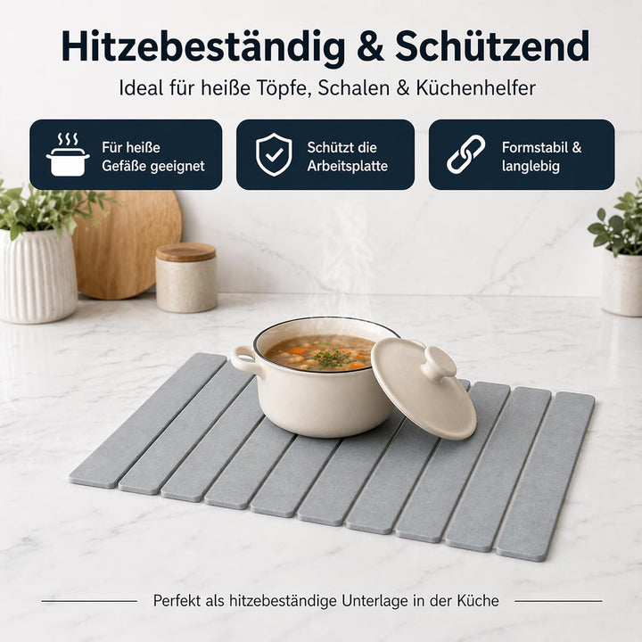 Diatomit Abtropfmatte 60 x 39 cm - faltbare Kieselgur Abtropfmatte Geschirr rutschfest und schnelltr