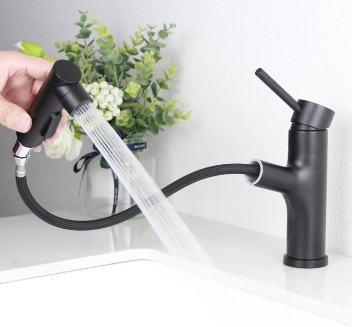 Wasserhahn Bad Schwarz, SEMANEY Hochdruck Waschtischarmatur mit Herausziehbarer Brause, Einhebelmisc