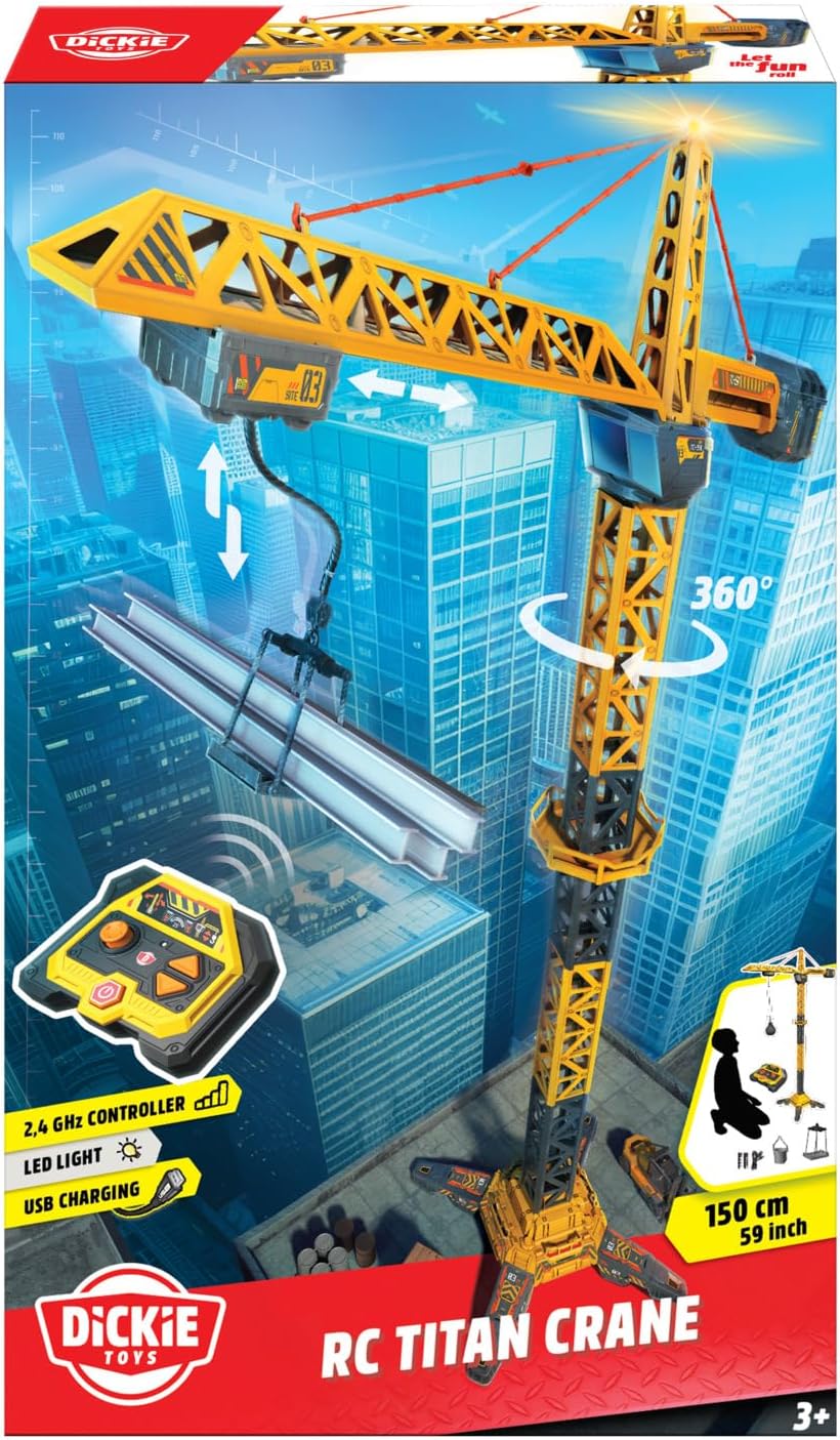 Dickie Toys - RC Titan Crane (150 cm) - Ferngesteuerter Spielzeug-Kran mit 360°-Drehung und interakt