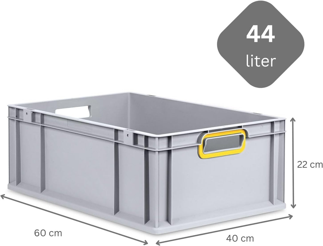 PROREGAL Eurobox NextGen Color | HxBxT 22x40x60cm | 44 Liter | Griffe gelb offen | Verstärkter Boden