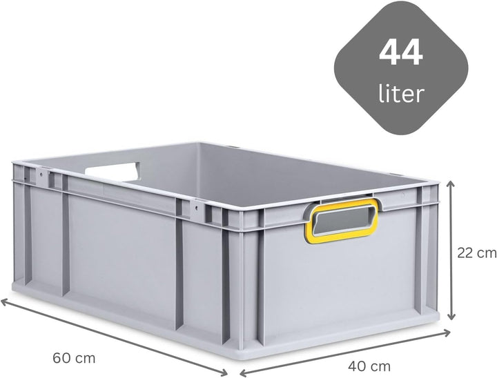 PROREGAL Eurobox NextGen Color | HxBxT 22x40x60cm | 44 Liter | Griffe gelb offen | Verstärkter Boden