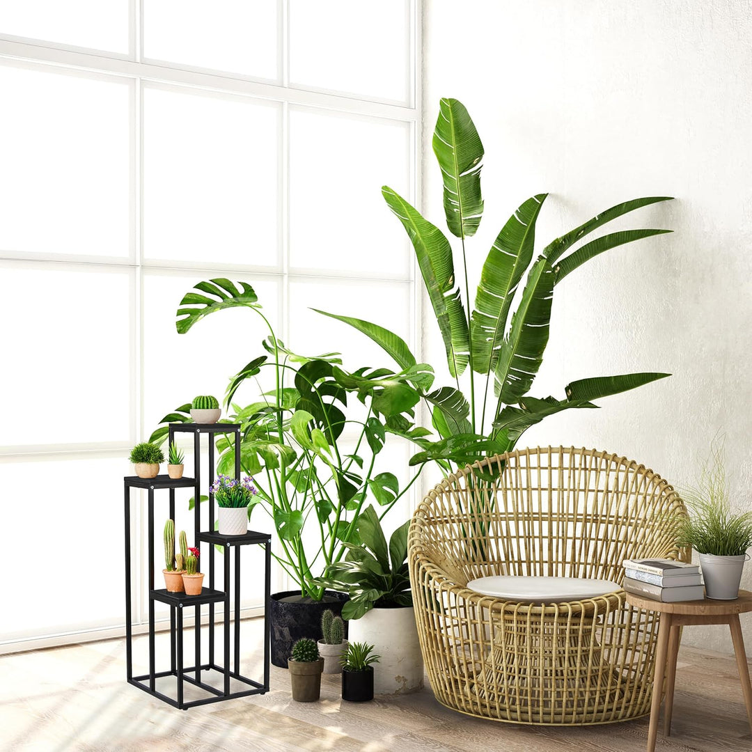 Relaxdays Blumentreppe, 4 Ablagen, HxBxT: 80 x 40 x 40 cm, platzsparend, Stahl und MDF, Design Blume
