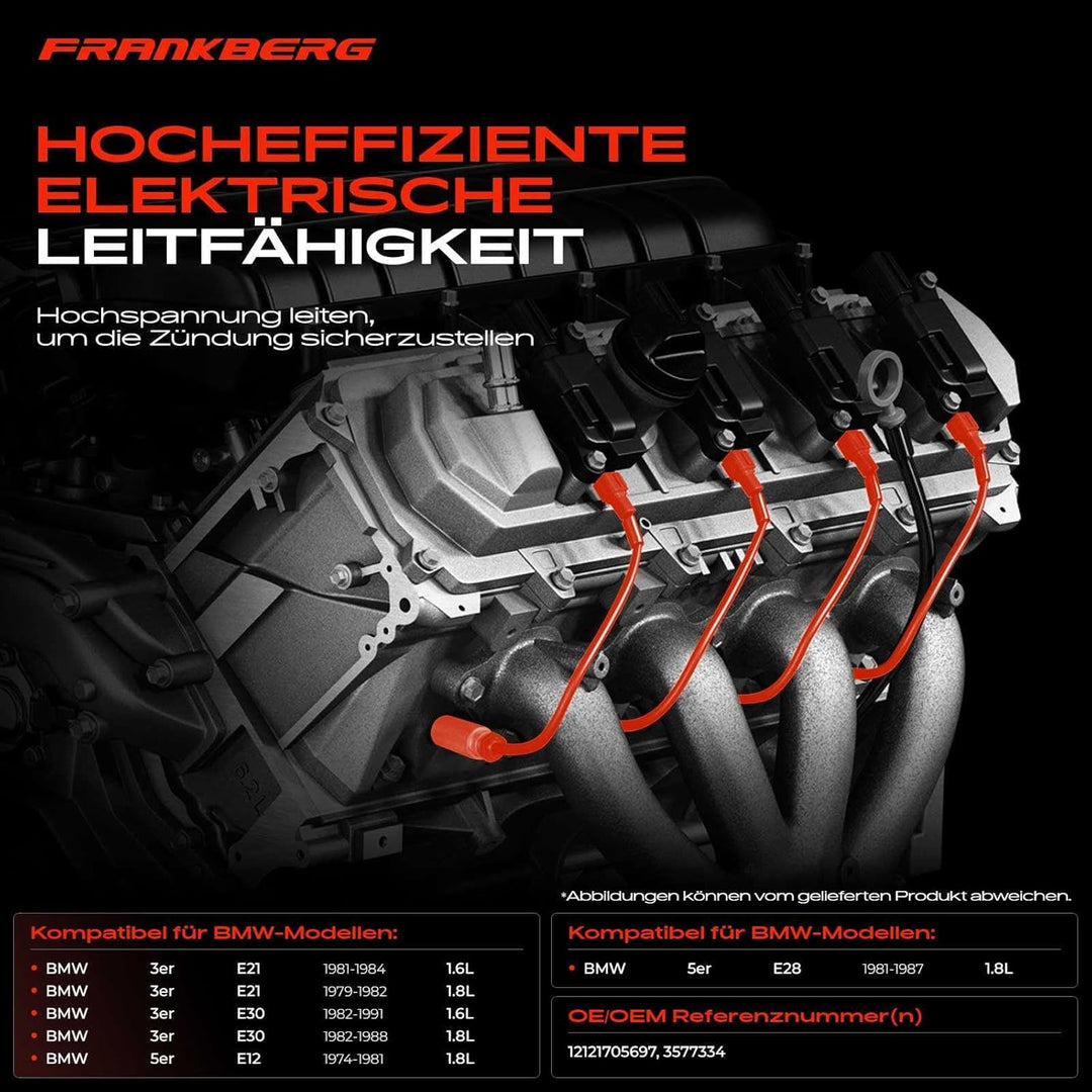 Frankberg 5x Zündleitungssatz Zündkabel Kompatibel mit 3er E21 E30 1.6L 1.8L 1979-1991 5er E12 E28 1