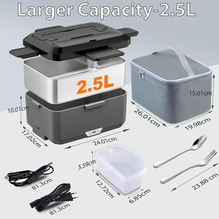 Kimfead Elektrische Lunchbox 80W 2,5L Edelstahl Entnehmbare Tragbarer brotdose 12V/24V/230V Insulate