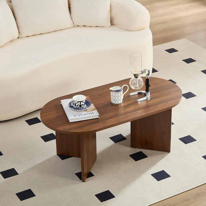 Couchtisch Oval Rund Braun Holz – 100 x 50 x 40 cm (L x B x H), Braun