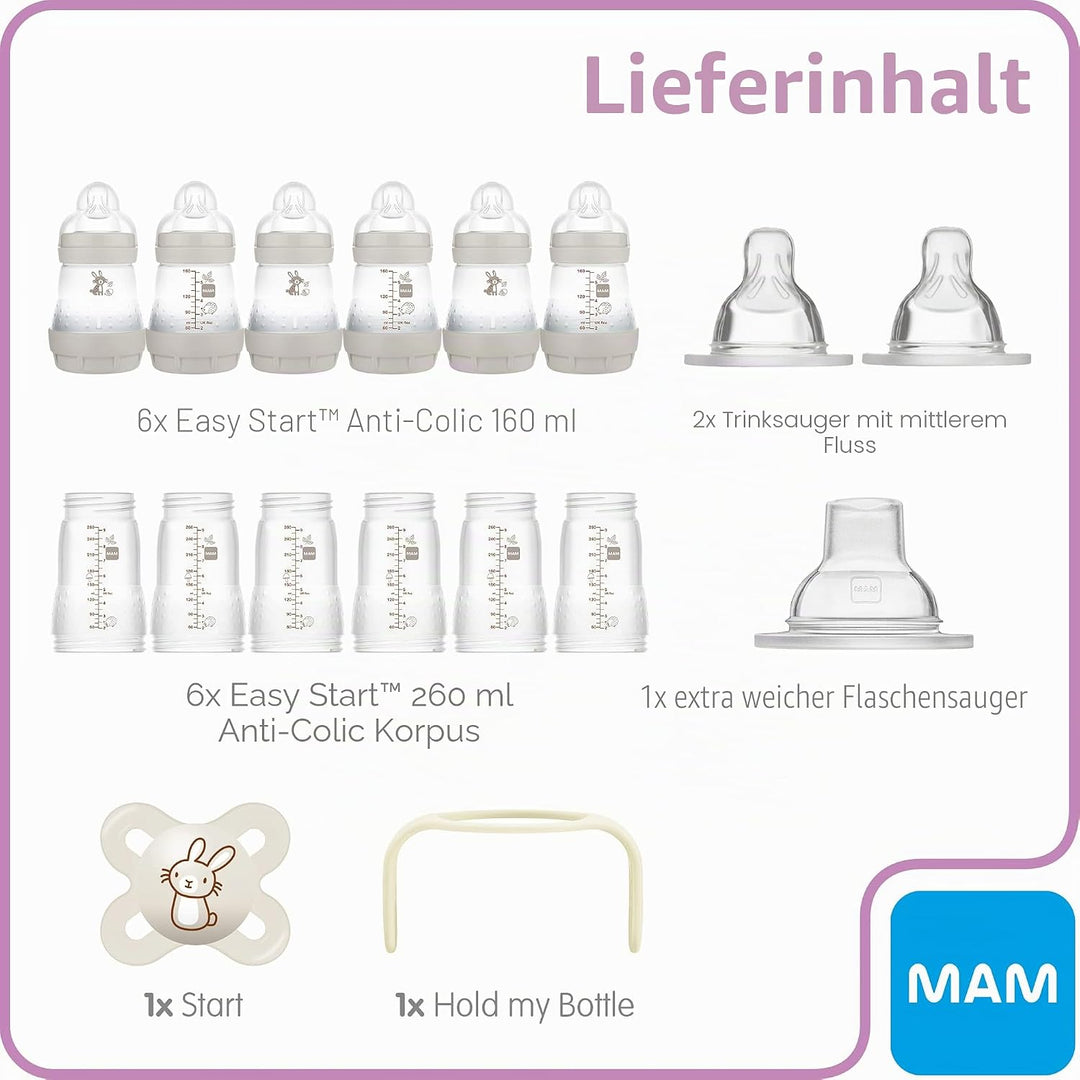 MAM Easy Start Anti-KoliK-Flaschen-Starter-set, Grau, Gross (Designs können variieren) Grau Einzeln,