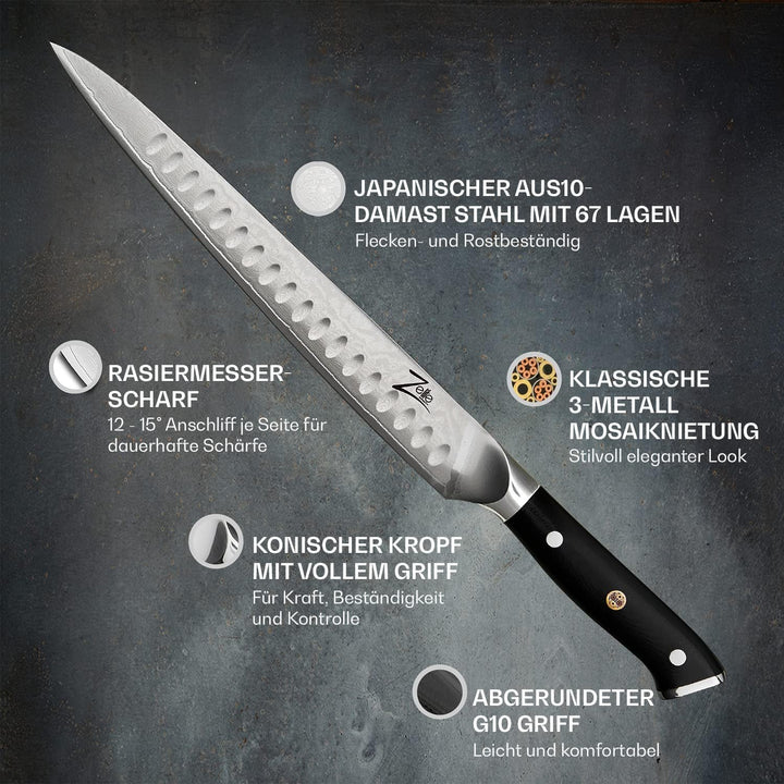 Zelite Tranchiermesser und Gabel Set, Kochmesser Profi Messer und Fleischgabel, Japanisches Messer a