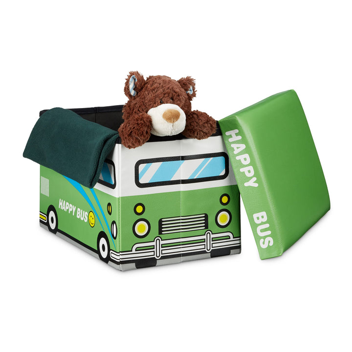Relaxdays Faltbare Spielzeugkiste Happy Bus HBT 32 x 48 x 32 cm stabiler Kinder Sitzhocker als prakt