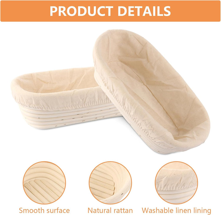 2 Stück Gärkörbchen Oval 28 cm, Gärkörbchen für Brot, Gärkorb Brot mit Bürste und Kunststoffspachtel