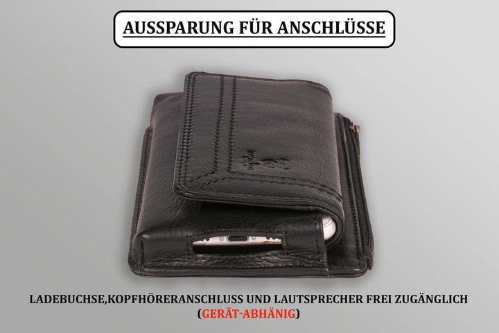 MATADOR Handy-Tasche Gürteltasche Herren Echt Leder Quertasche mit Klettverschluss Breite Gürtelschl