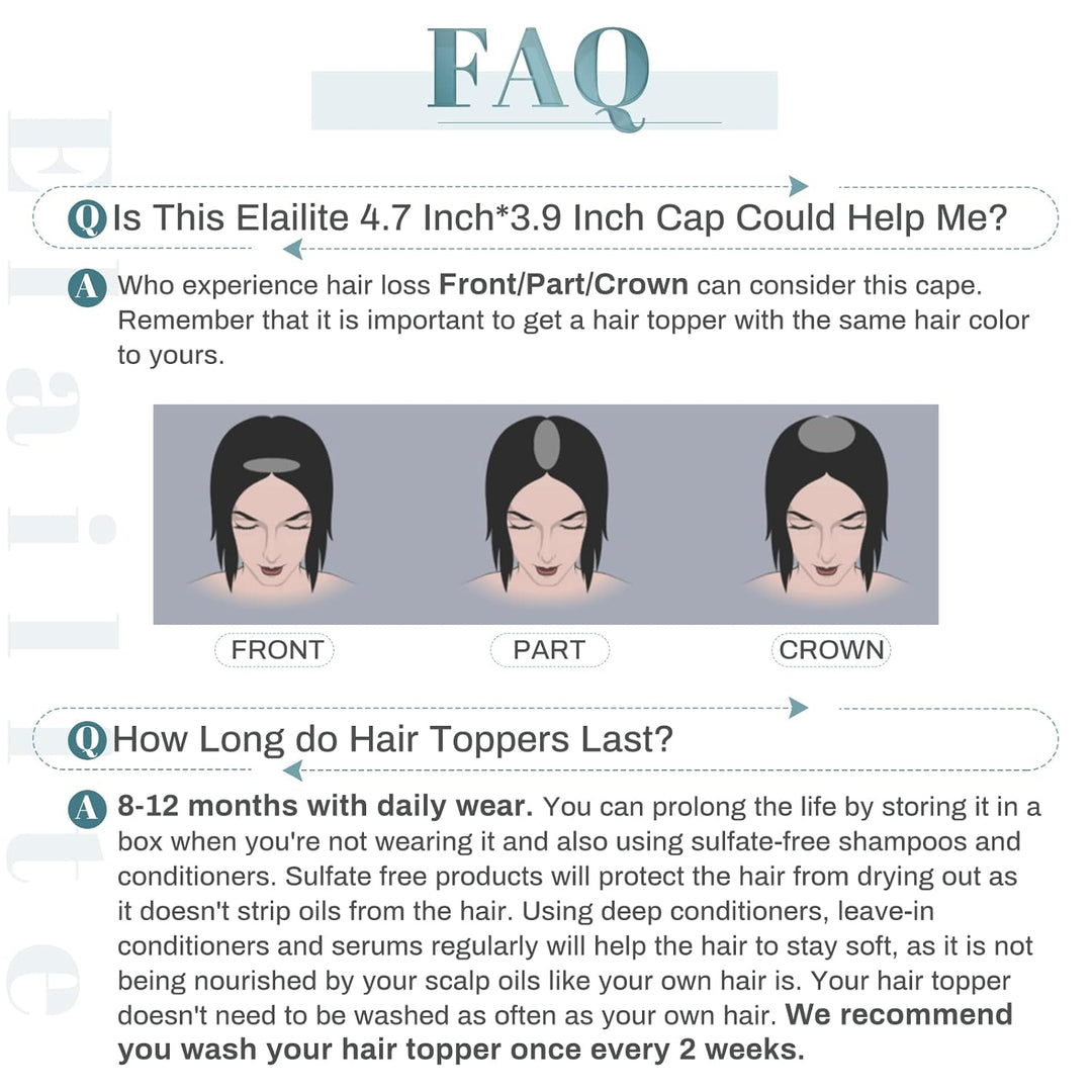 Elailite Clip in Hair Topper, Frauen Toupet Haarteil Echthaar, 15cm 27g Clip in Extensions Haarteil,