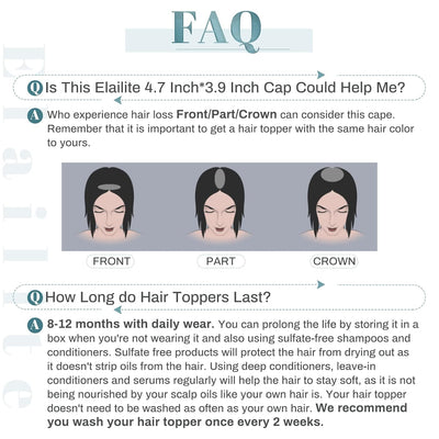 Elailite Haarteil Echthaar Topper Clip in Toupet Frauen Haartopper Extensions Seide Basis Clip in Ex