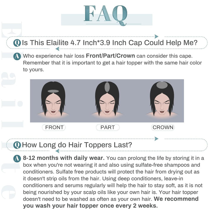 Elailite Clip in Hair Topper, Frauen Toupet Haarteil Echthaar, 15cm 27g Clip in Extensions Haarteil,