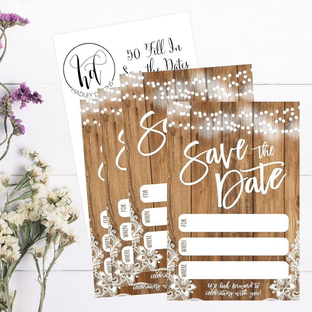 Hadley Designs 50 rustikale Save the Date-Karten für Hochzeit, Verlobung, Jubiläum, Babyparty, Gebur