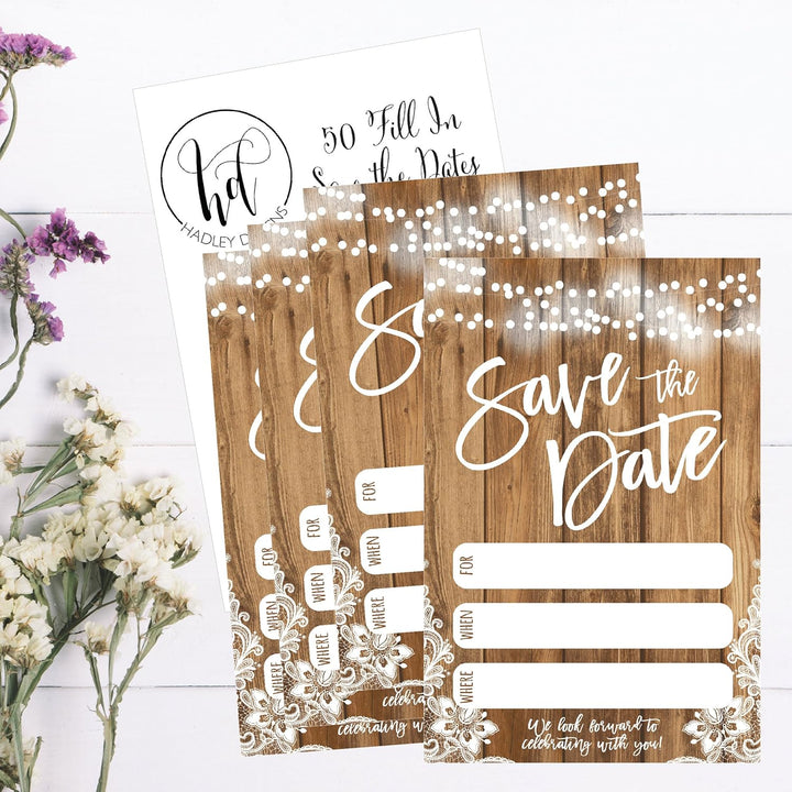 Hadley Designs 50 rustikale Save the Date-Karten für Hochzeit, Verlobung, Jubiläum, Babyparty, Gebur