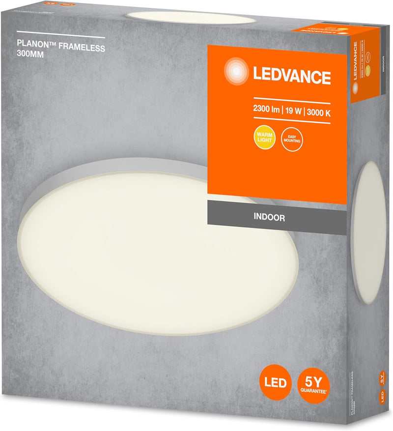 Ledvance LED Wand-und Deckenleuchte, Rahmenlose Panel Leuchte für Innen, Warmweiss (3000K), 19W, Run