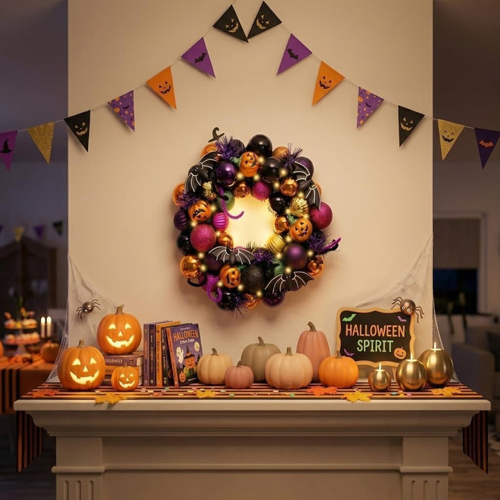 Valery Madelyn Halloween Deko, Halloween Kranz Ø 30cm, Freche Leckerbissen und bruchsichere Hallowee
