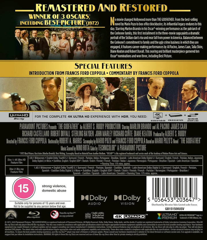 The Godfather 4K UHD [Blu-ray] [Region A & B & C], Blu-ray