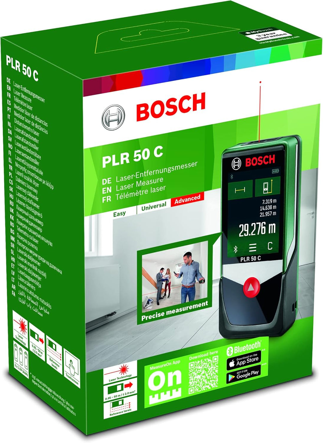 Bosch Home and Garden Bosch Laserentfernungsmesser PLR 50 C (Distanz bis 50m präzise messen, Touch-D