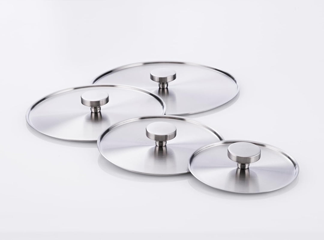 MasterPRO Alessi - Set mit 3 Pfannen von 20, 24 und 28cm und 4 Deckeln von 16, 20, 24 und 28cm - Her
