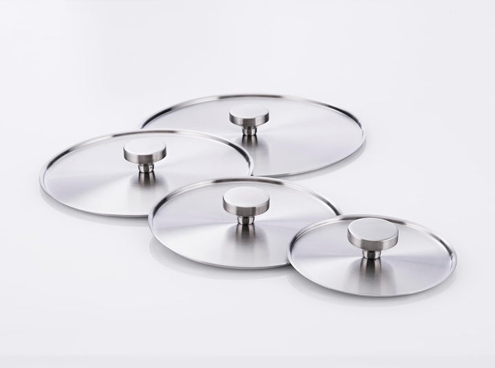 MasterPRO Alessi - Set mit 3 Pfannen von 20, 24 und 28cm und 4 Deckeln von 16, 20, 24 und 28cm - Her