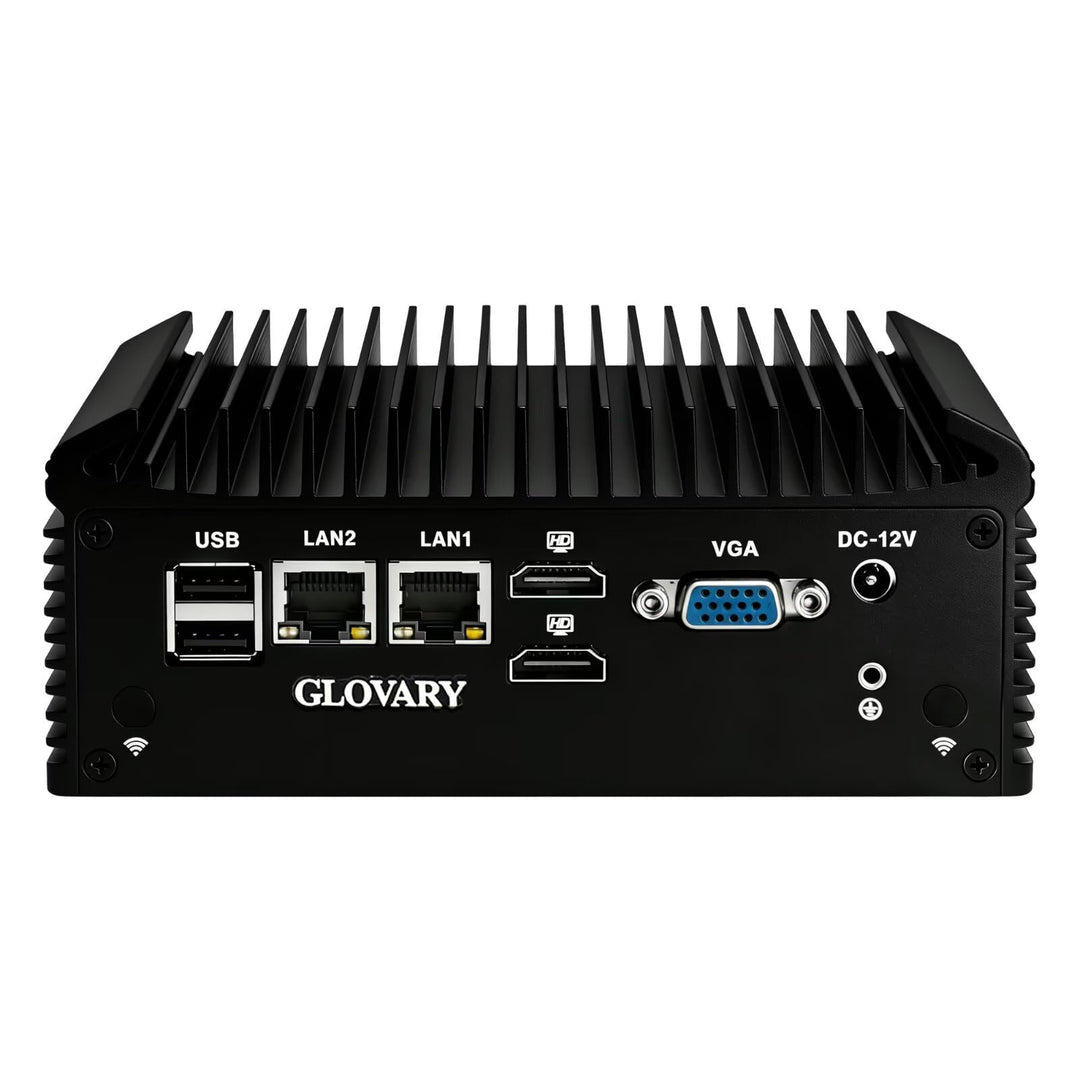 Fanless Mini PC N150 (N100 Upgrade), DDR4 8GB RAM 128GB NVMe SSD, 2 LAN 4 COM Lüfterlos Industrie PC
