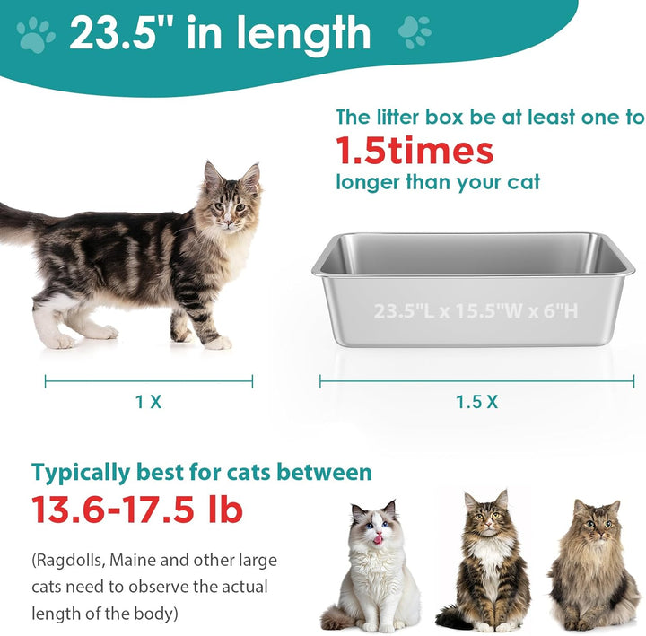IKITCHEN Grosse Katzentoilette Edelstahl(60×40×15cm), Litter Box Katzenklo, Katzen und Kaninchen Met