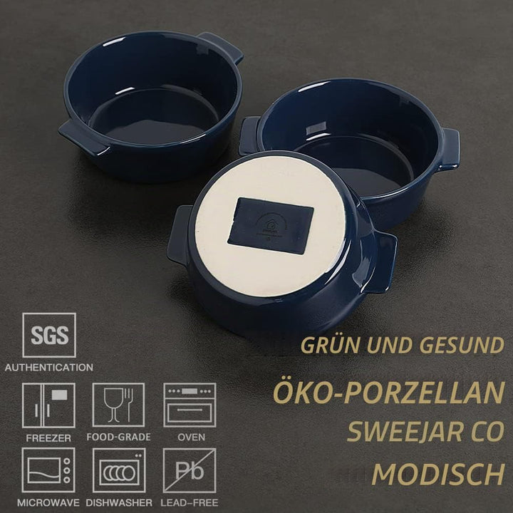 Sweejar Home Keramik-Souffle-Schalen, runder Griff, 295 ml für Pudding, Creme Brulee, Souffle – Set