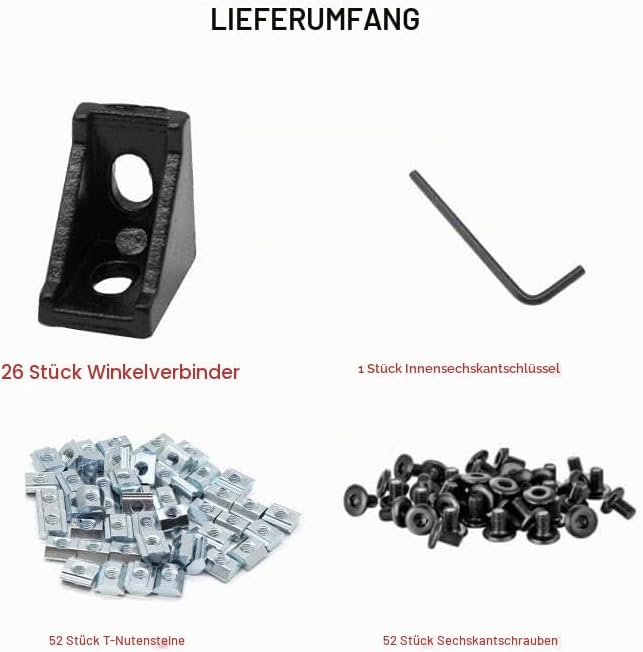 26 Stück Aluwinkel 20x20 Nut 6 Aluwinkel für Aluprofil 20x20 von iMetrx, Schwarz