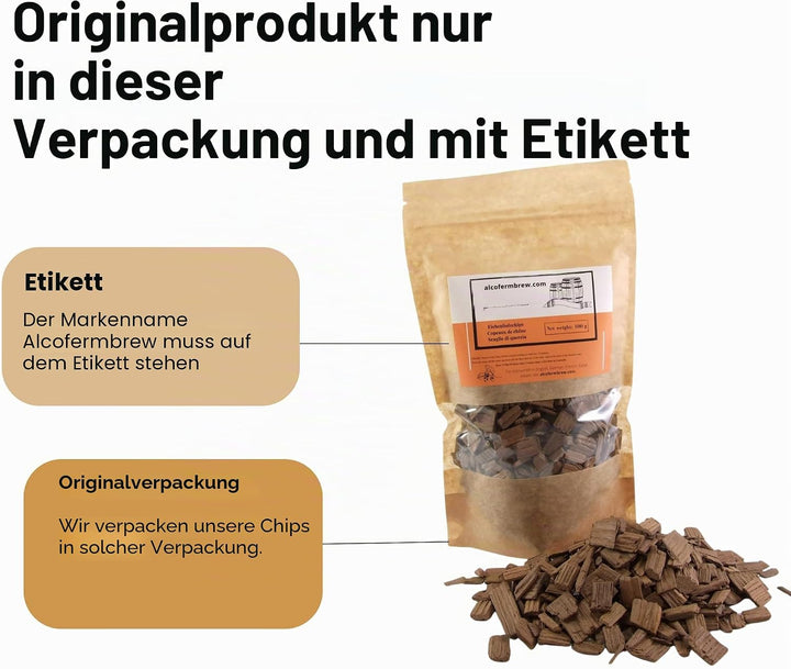 AlcoFermBrew Eichenholzchips Französisch Stark Getoastet 100g Für Wein und Spirituosen Intensives Ar