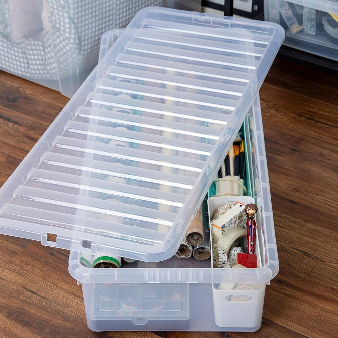 Unterbettbox mit Deckel transparent 55 Liter Stapelbar Aufbewahrungs Box Unterbett Kiste Multifunkti