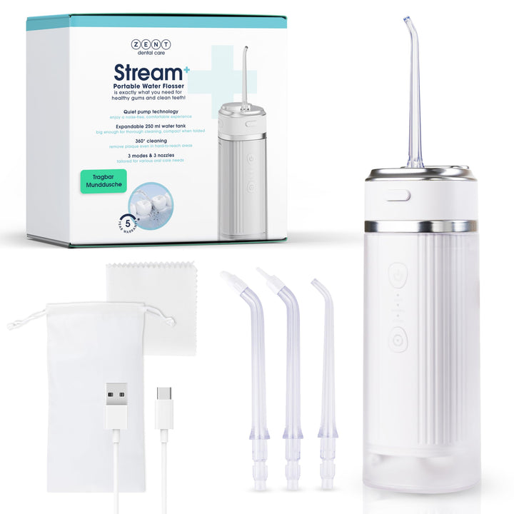 ZENT Stream+ Munddusche kabellos, Water flosser für Reise, Erweiterte 360°-Rotationstechnologie, 3 S