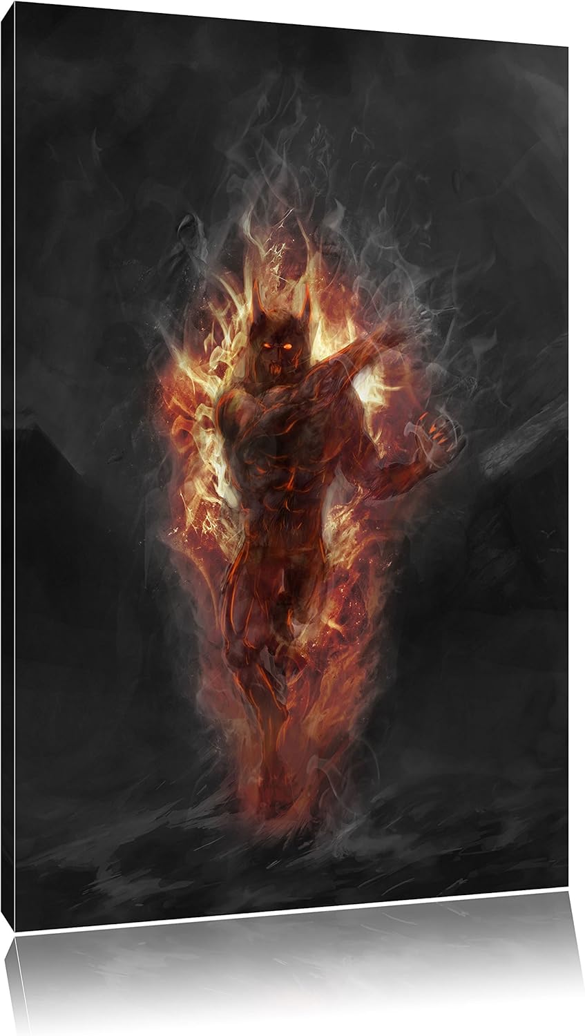 Pixxprint Verdunkelter Dämon des Feuers / 100x70cm Leinwandbild bespannt auf Holzrahmen/Wandbild Kun