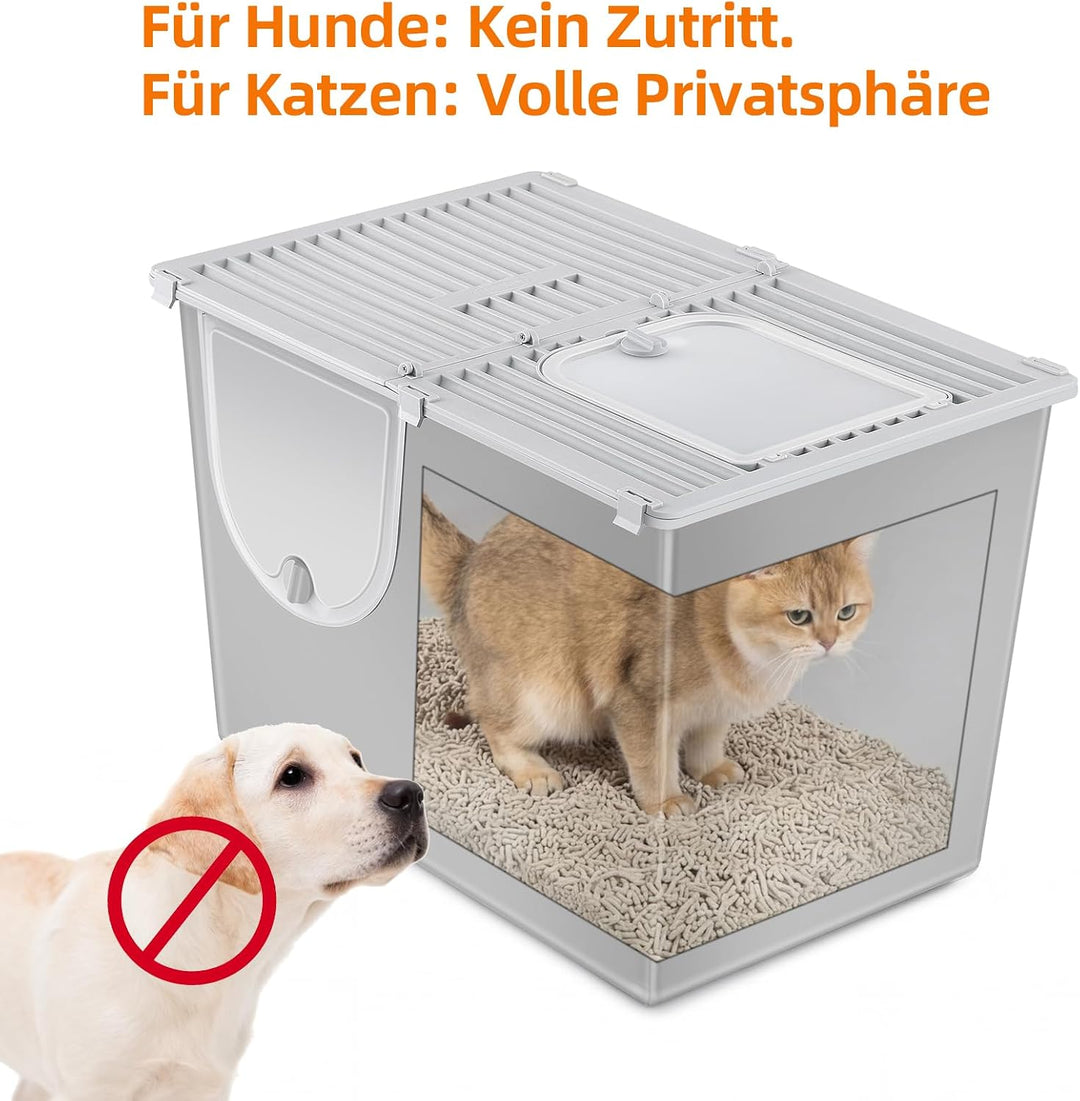Yangbaga XXL Katzenklo Edelstahl mit Deckel:Geschlossene Katzentoilette mit Hohem Rand,Katzenklo Met
