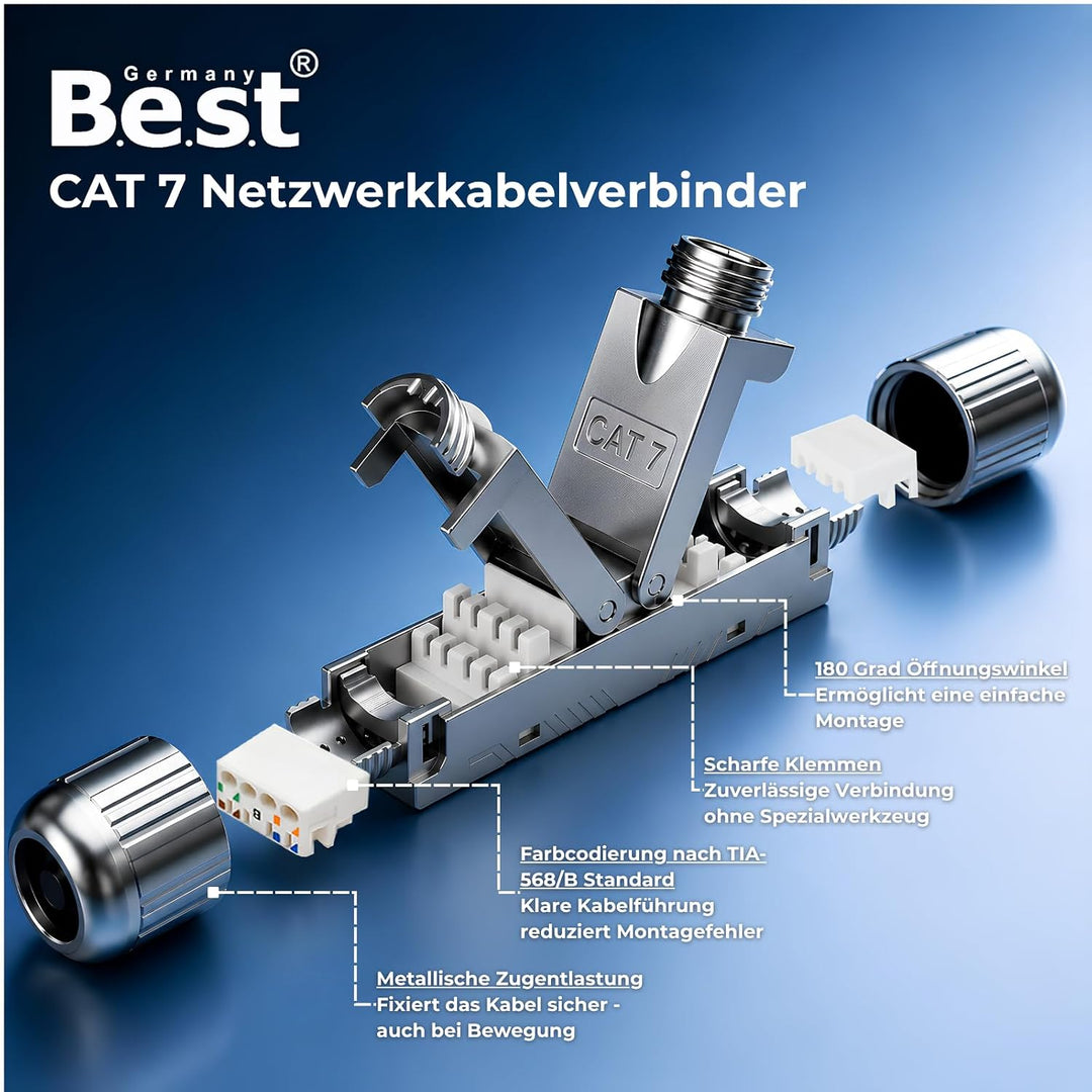 Germany B.e.s.t 6x CAT 7 Netzwerkverbinder werkzeuglos STP Kupplung feldkonfektionierbar für Etherne