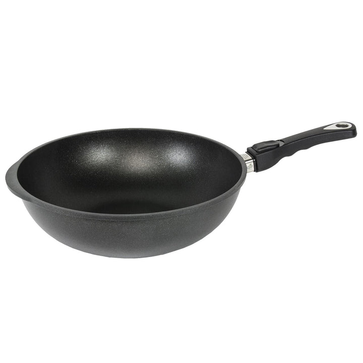 AMT Gastroguss Wok 32 cm Ø, 10 cm hoch, Wokpfanne, induktionsgeeignet, abnehmbarer Stiel, Lotan® Ant
