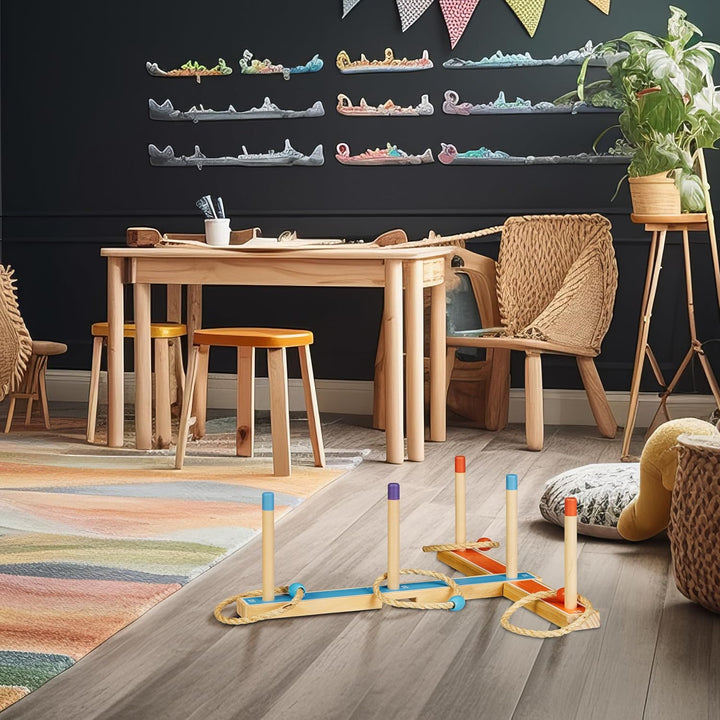 Relaxdays Ringwurfspiel, Holzwurfspiel für Kinder & Erwachsene, mit 5 Ringen, drinnen und draussen,