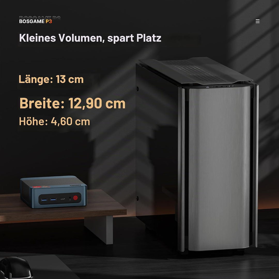 BOSGAME P3 Lite Büro-Gaming-Mini PC, Ryzen 7 6800H (bis 4,7 GHz), 32GB DDR5 RAM, 1TB PCIe 4.0 SSD Sm