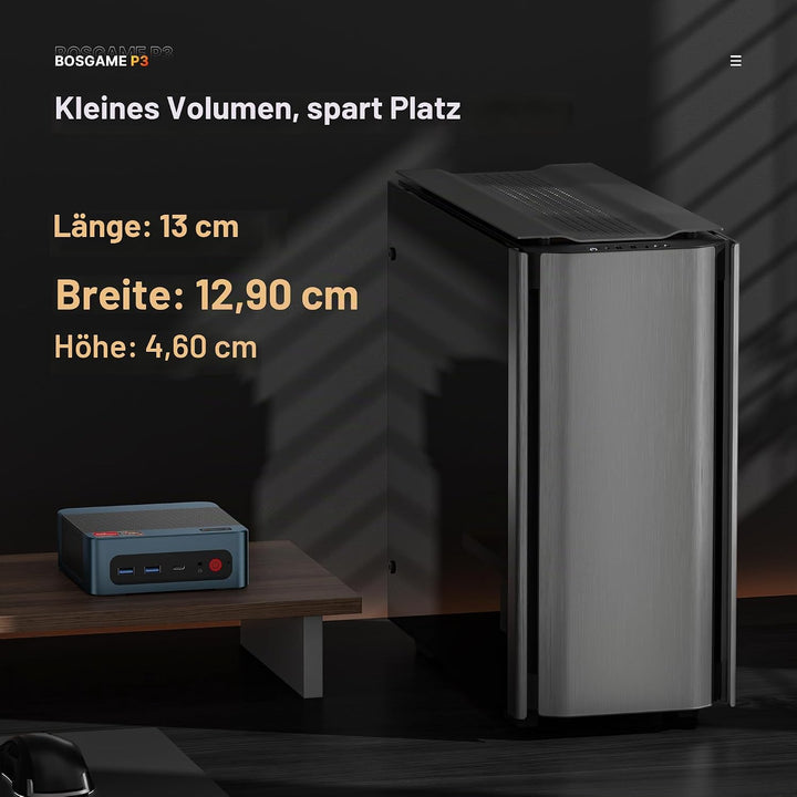 BOSGAME P3 Lite Büro-Gaming-Mini PC, Ryzen 7 6800H (bis 4,7 GHz), 32GB DDR5 RAM, 1TB PCIe 4.0 SSD Sm