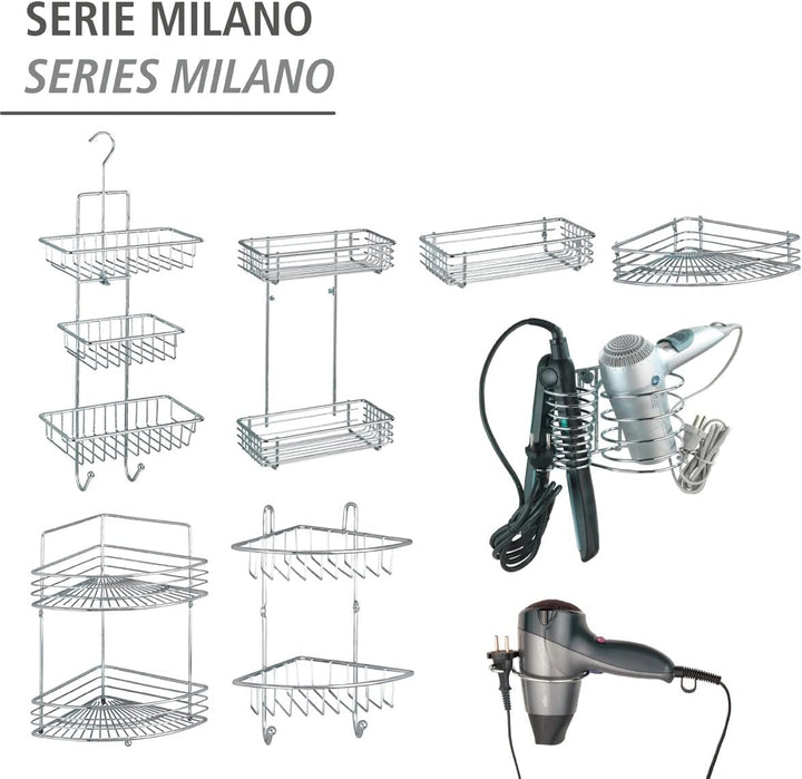 WENKO Duschcaddy Mod. Milano mit 3 Ablagekörben und 2 Haken verchromt ideal für Badezimmer ohne Abla