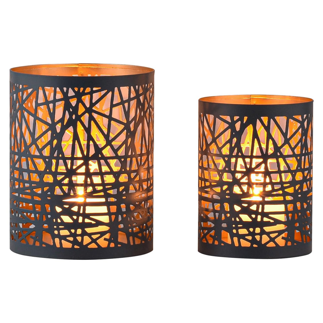 Marrakesch 2er Set Skandinavische Deko Teelichthalter aus Metall in grau 18 & 15 cm gross | Windlich