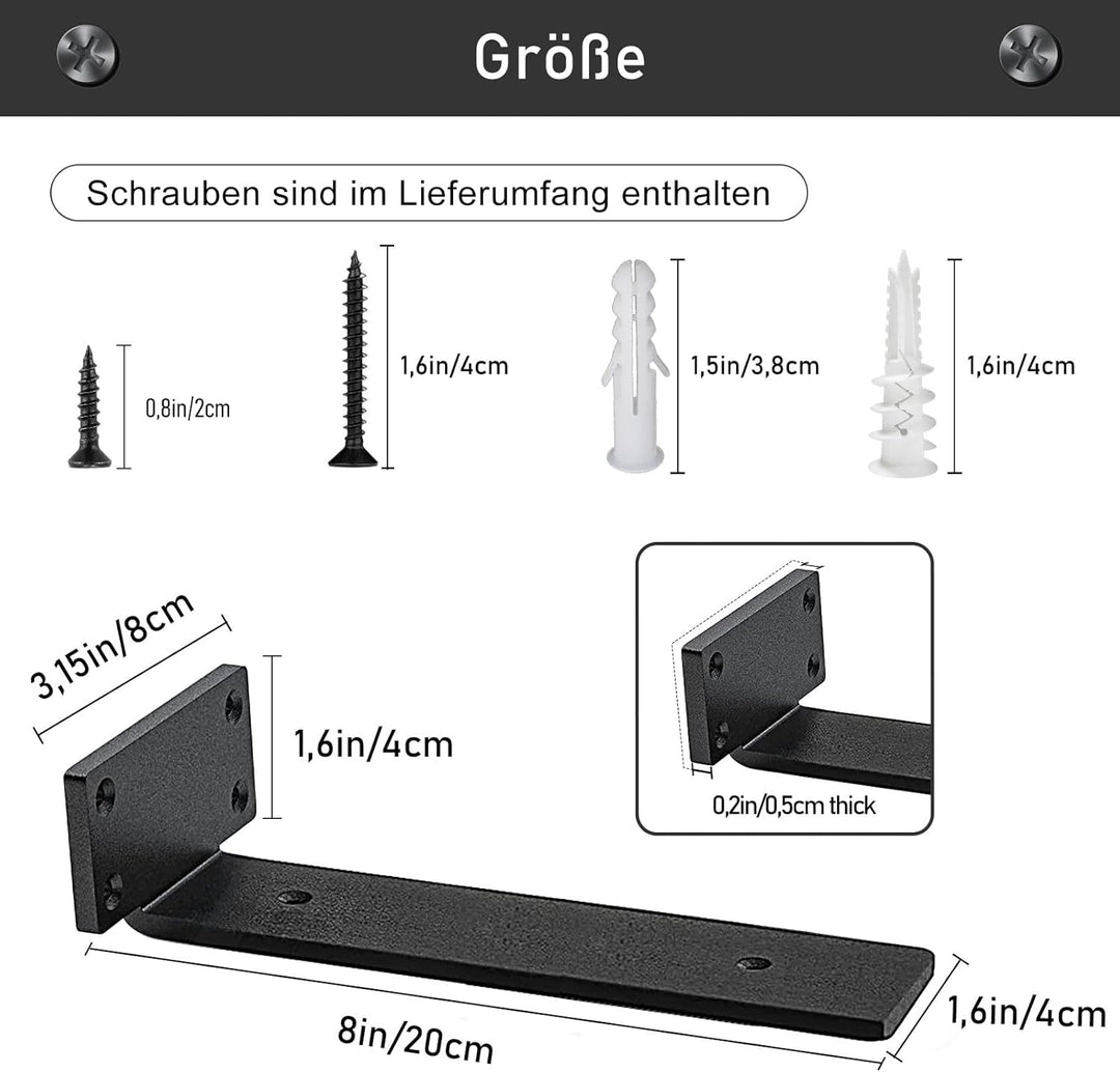 MLOQI 2 stück Regalhalterung Schwarz, Regalwinkel Schwerlast, Regal Wandhalterung, 5 mm Dick Schwebe