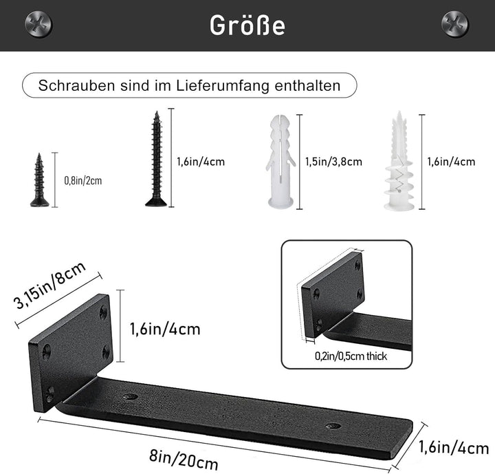MLOQI 2 stück Regalhalterung Schwarz, Regalwinkel Schwerlast, Regal Wandhalterung, 5 mm Dick Schwebe