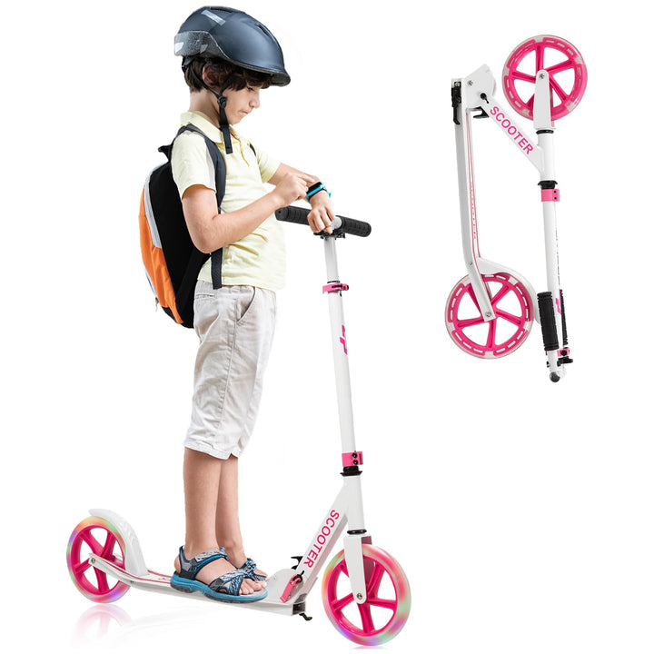 KOMFOTTEU Scooter Tretroller Klappbar, Cityroller Kickscooter mit 2 LED Rädern & Tragegurt, ‎Roller