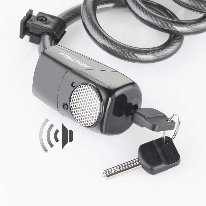 FISCHER Rucksack mit Blinkfunktion | E-Scooter | LED Blinker | 16 Liter & 85908 Alarm-Spiralschloss