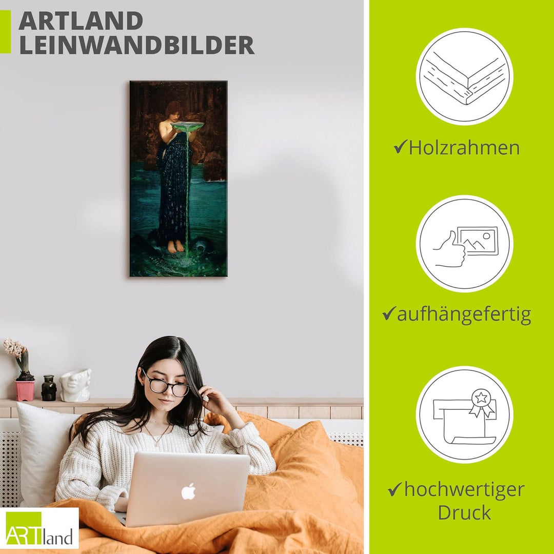 ARTland Leinwandbilder Wandbild Bild auf Leinwand 50x100 cm Wanddeko Frau See Schale Wasser Gift Ovi