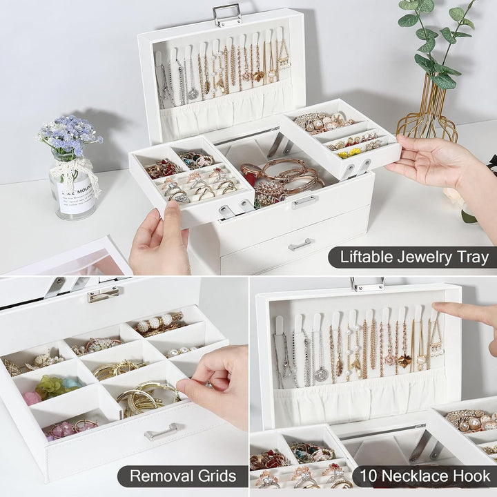 Schmuckkasten, Schmuckkästchen mit Schubladen für Damen Mädchen, PU-Leder Jewelry Box Schmuckbox Sch