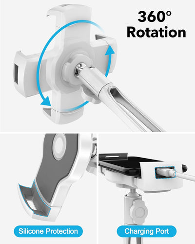 AboveTEK Long Arm Aluminium Tablet Ständer, Klapp Tablet Ständer mit 360 ° Swivel Clamp Halterung, p