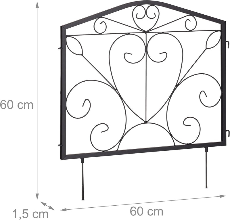 Relaxdays Beetzaun, je HxB: 60 x 60 cm, Metall, Garten Beeteinfassung zum Stecken, 4 dekorative Zaun